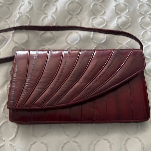 Handbags - Vintage 70s RARE Eel Skin Leather Maroon Shoulder Bag Purse